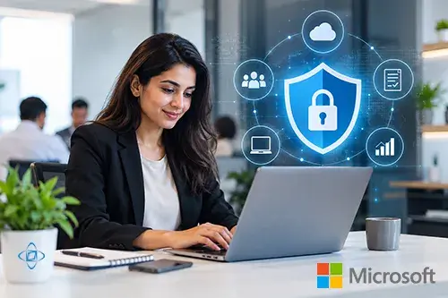 Zoondia team reviewing Microsoft 365 security and Intune compliance dashboard with Codelattice