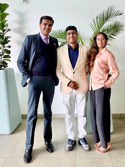 Vijith Sivadasan, CEO of Codelattice, with Dr. Lovelesh Beeharry and Dr. Dharshini Anishta Seesurrun at Vivea Business Park, Mauritius