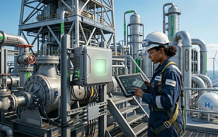 Real-time Edge AI for Industrial Predictive Maintenance Infographic showing Google Distributed Cloud architecture for Edge AI in offshore oil and gas rigs.