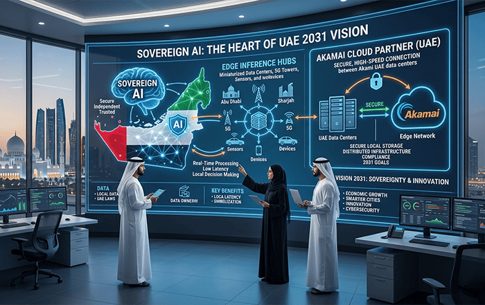 Infographic comparing Centralized Cloud AI vs Sovereign Edge AI performance and data residency in the UAE.